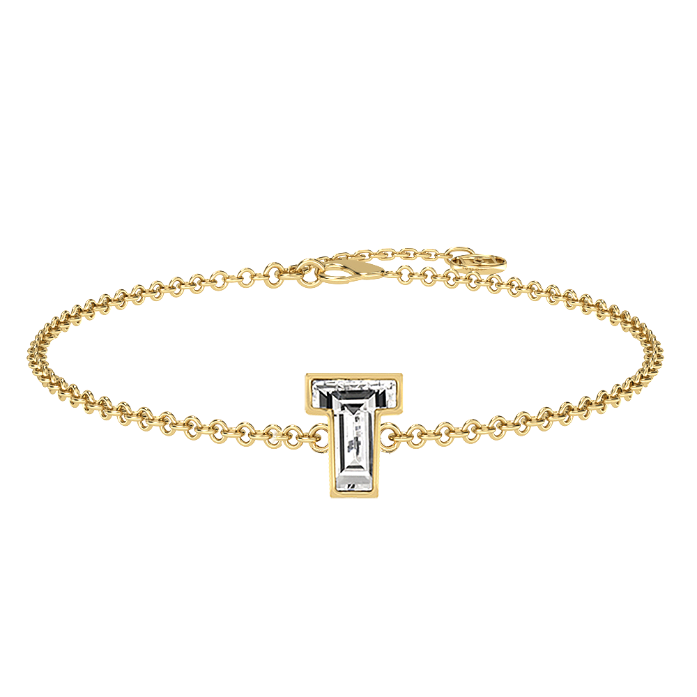 T Letter Alphabet-18K Yellow Gold-Bracelet-7 mm