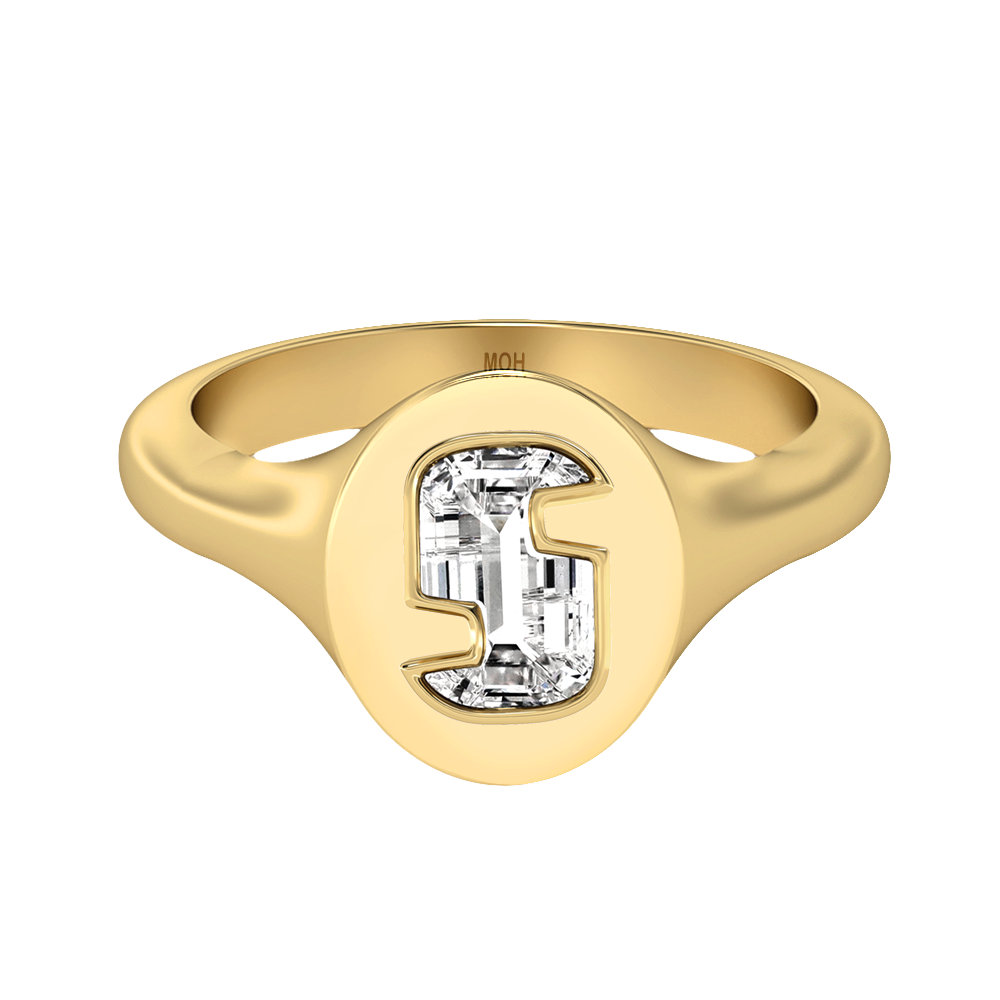 S Letter Alphabet-18K Yellow Gold-Signet Ring-7 mm