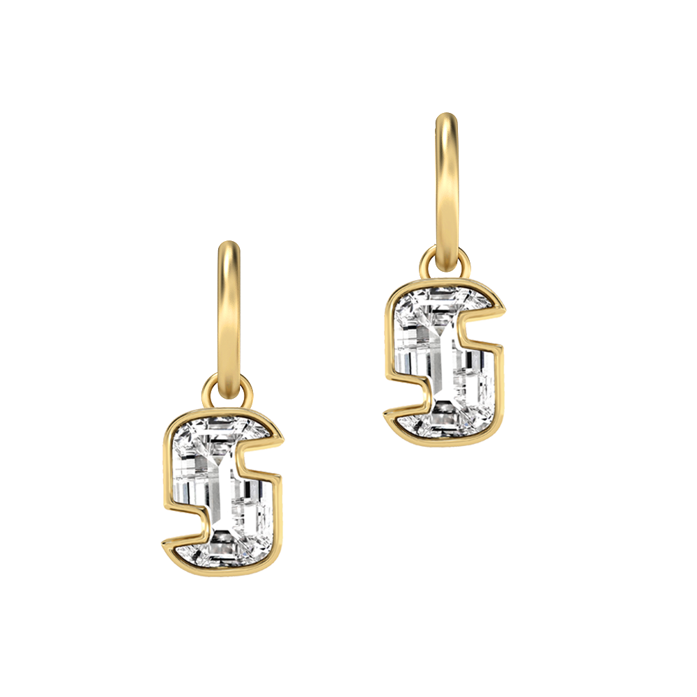 S Letter Alphabet-18K Yellow Gold-Hoop Earrings-7 mm