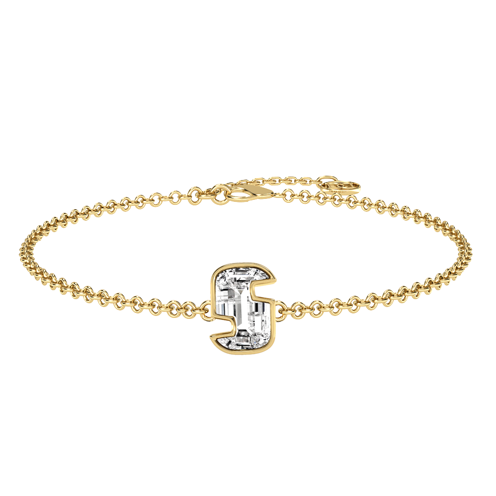 S Letter Alphabet-18K Yellow Gold-Bracelet-7 mm