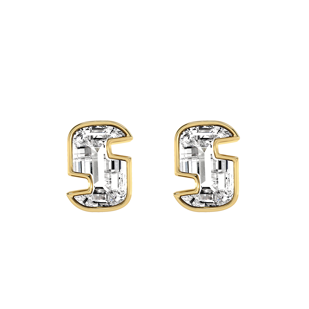 S Letter Alphabet-18K Yellow Gold-Stud Earrings-7 mm