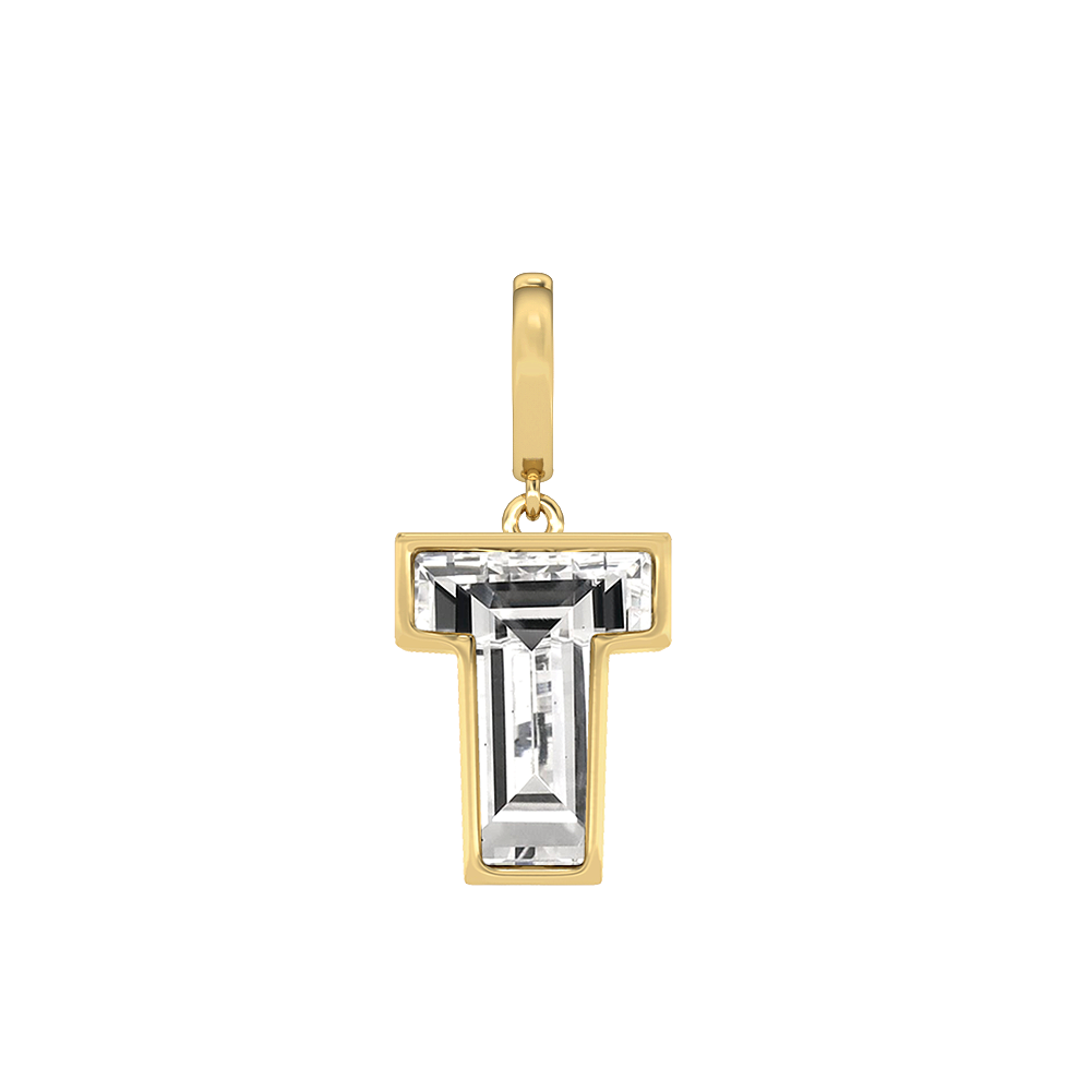 T Letter Alphabet-18K Yellow Gold-Charm-7 mm