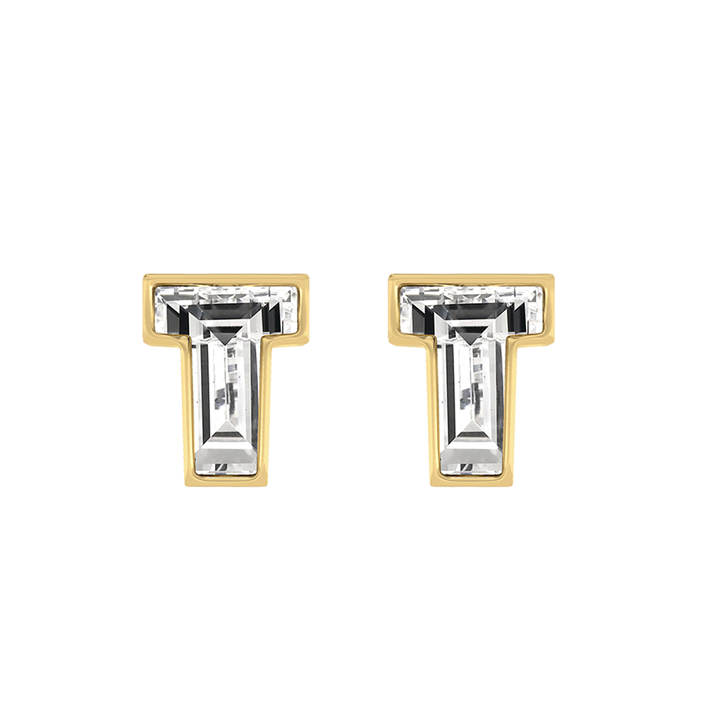 T Letter Alphabet-18K Yellow Gold-Stud Earrings-7 mm