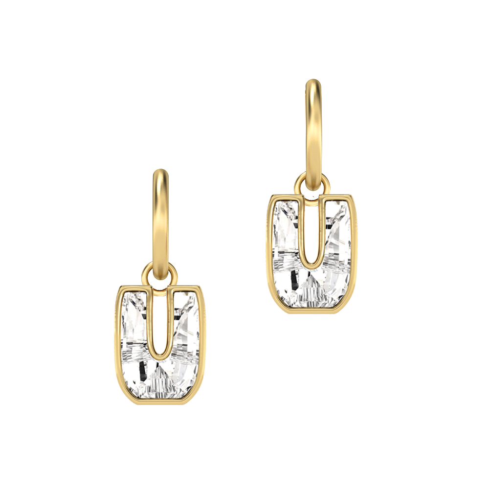 U Letter Alphabet-18K Yellow Gold-Hoop Earrings-7 mm