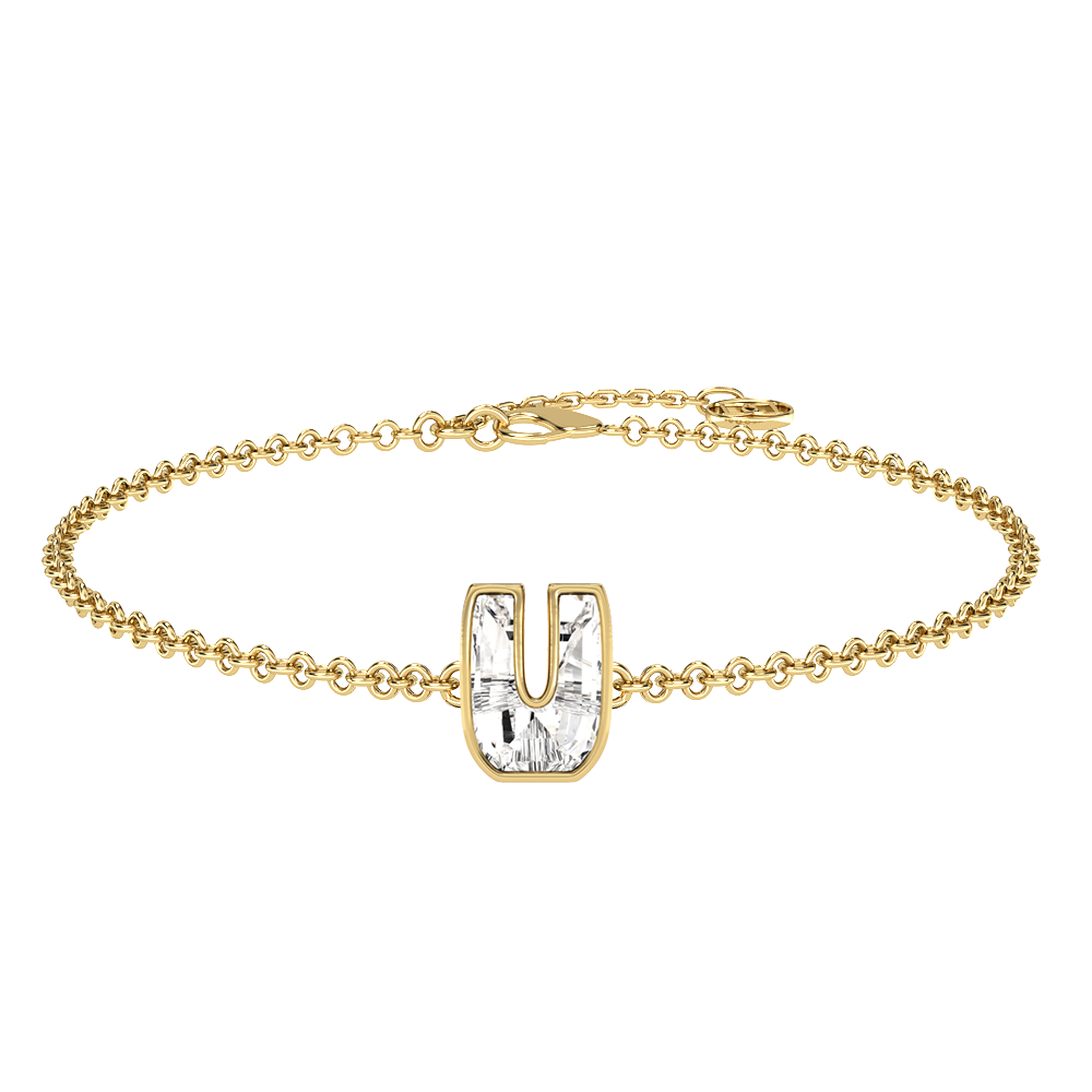 U Letter Alphabet-18K Yellow Gold-Bracelet-7 mm