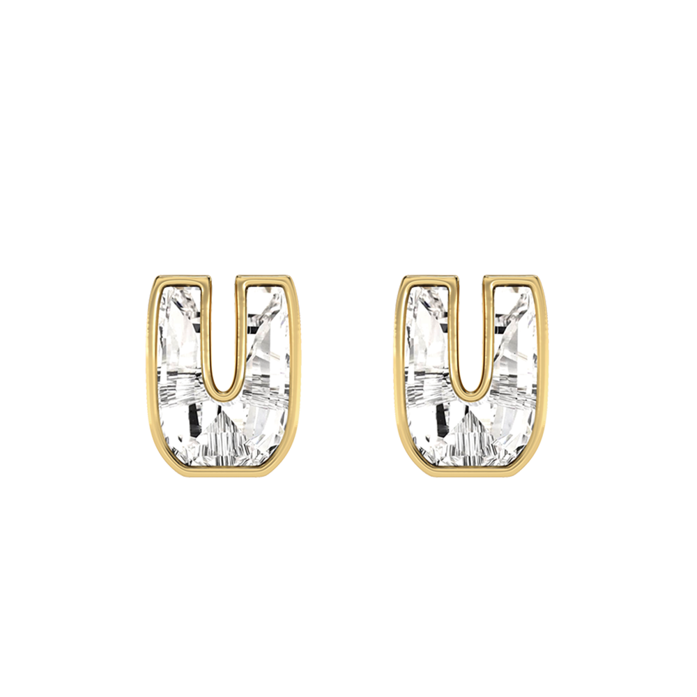 U Letter Alphabet-18K Yellow Gold-Stud Earrings-7 mm