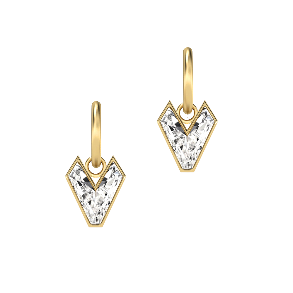 V Letter Alphabet-18K Yellow Gold-Hoop Earrings-7 mm