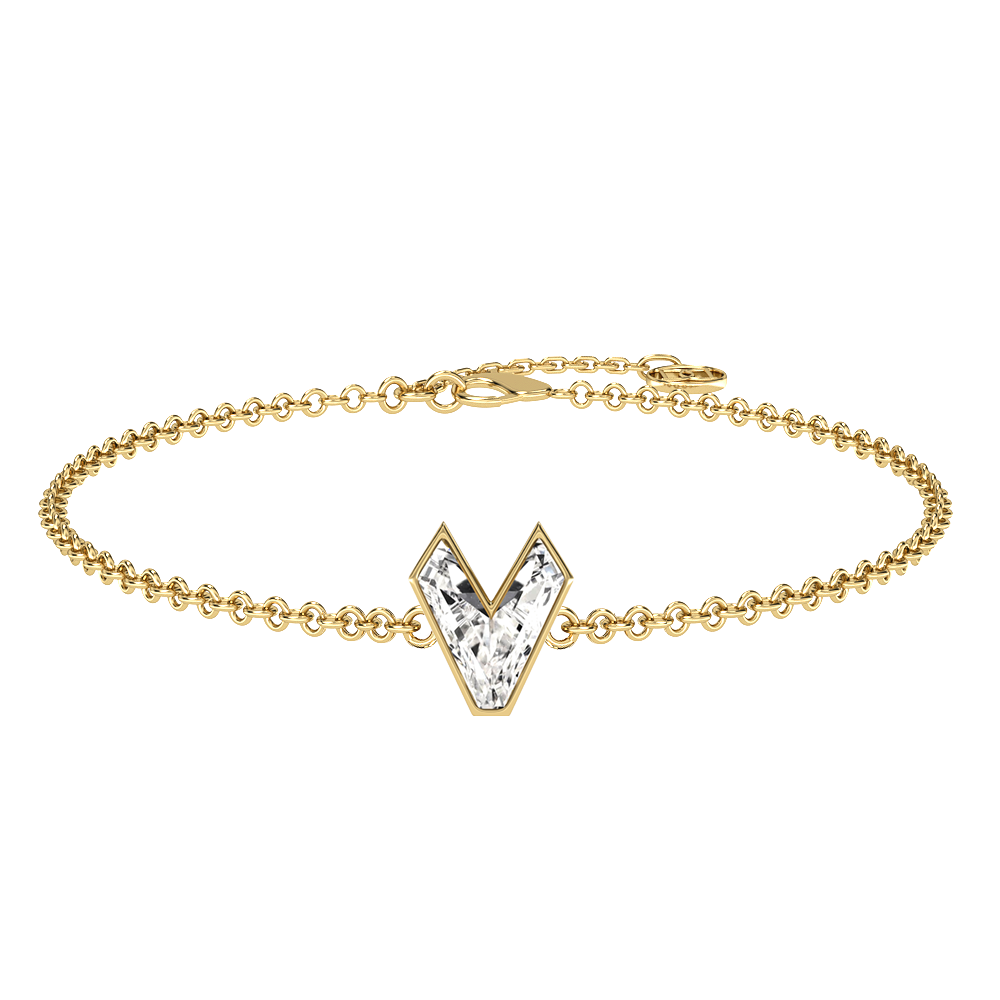 V Letter Alphabet-18K Yellow Gold-Bracelet-7 mm