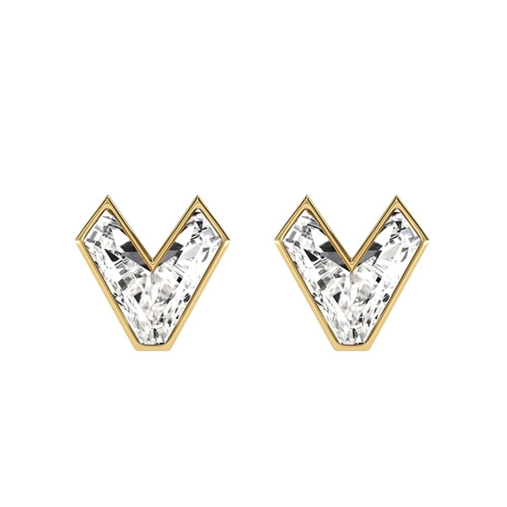 V Letter Alphabet-18K Yellow Gold-Stud Earrings-7 mm