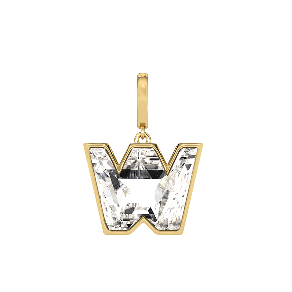 W Letter Alphabet-18K Yellow Gold-Charm-7 mm