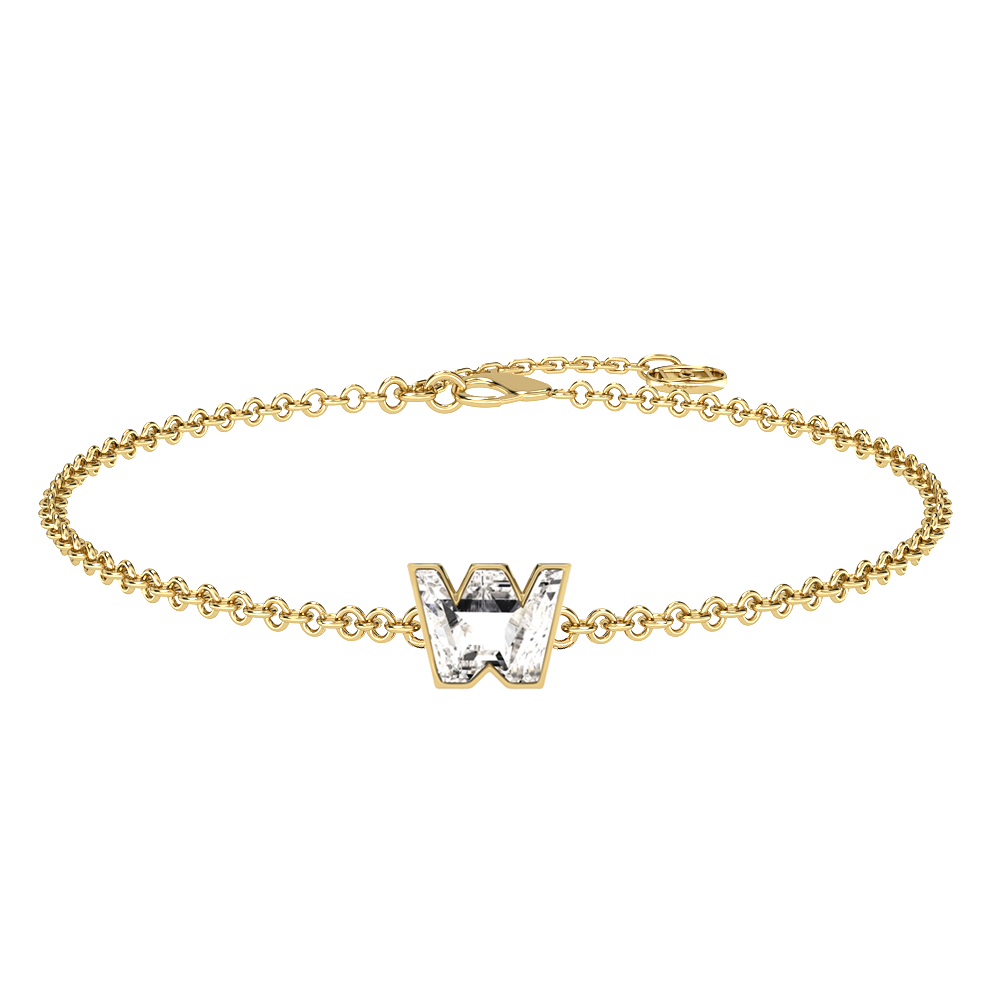 W Letter Alphabet-18K Yellow Gold-Bracelet-7 mm