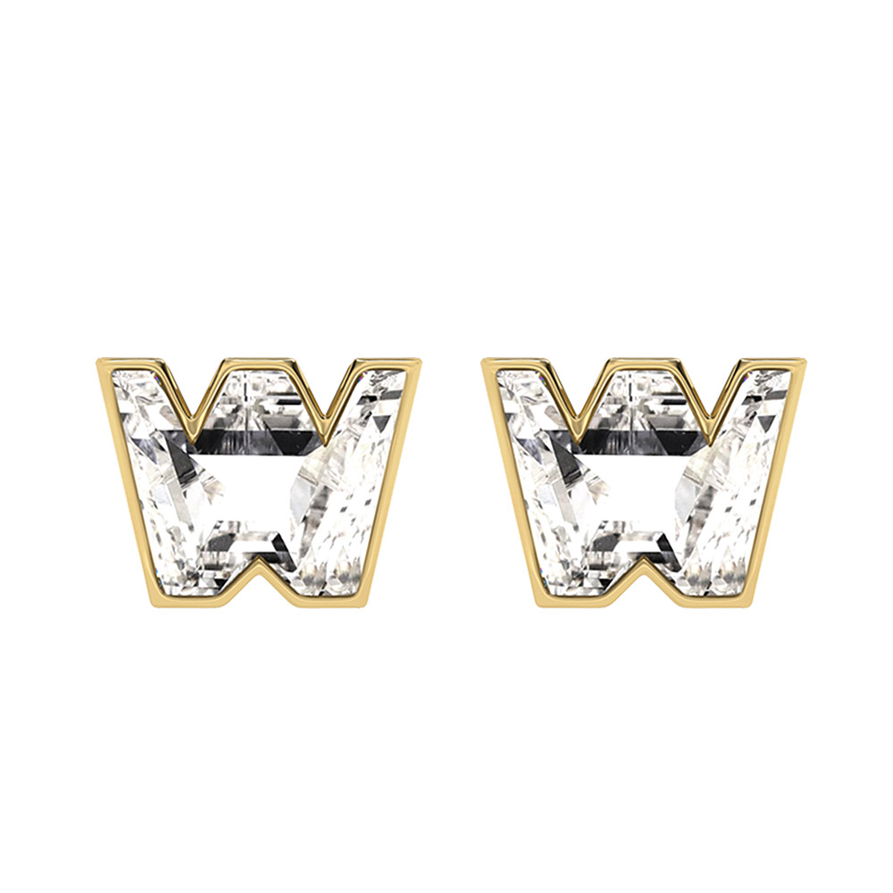 W Letter Alphabet-18K Yellow Gold-Stud Earrings-7 mm