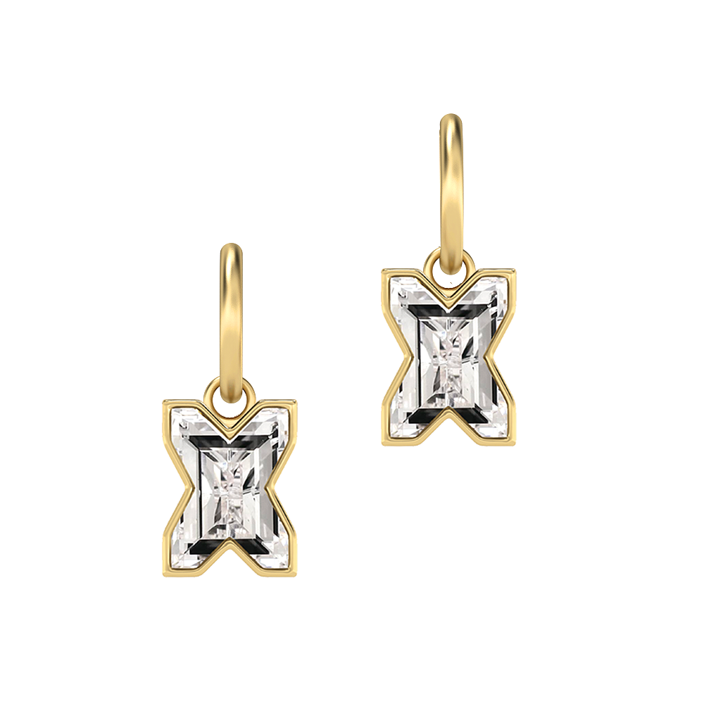 X Letter Alphabet-18K Yellow Gold-Hoop Earrings-7 mm