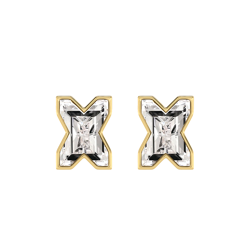 X Letter Alphabet-18K Yellow Gold-Stud Earrings-7 mm