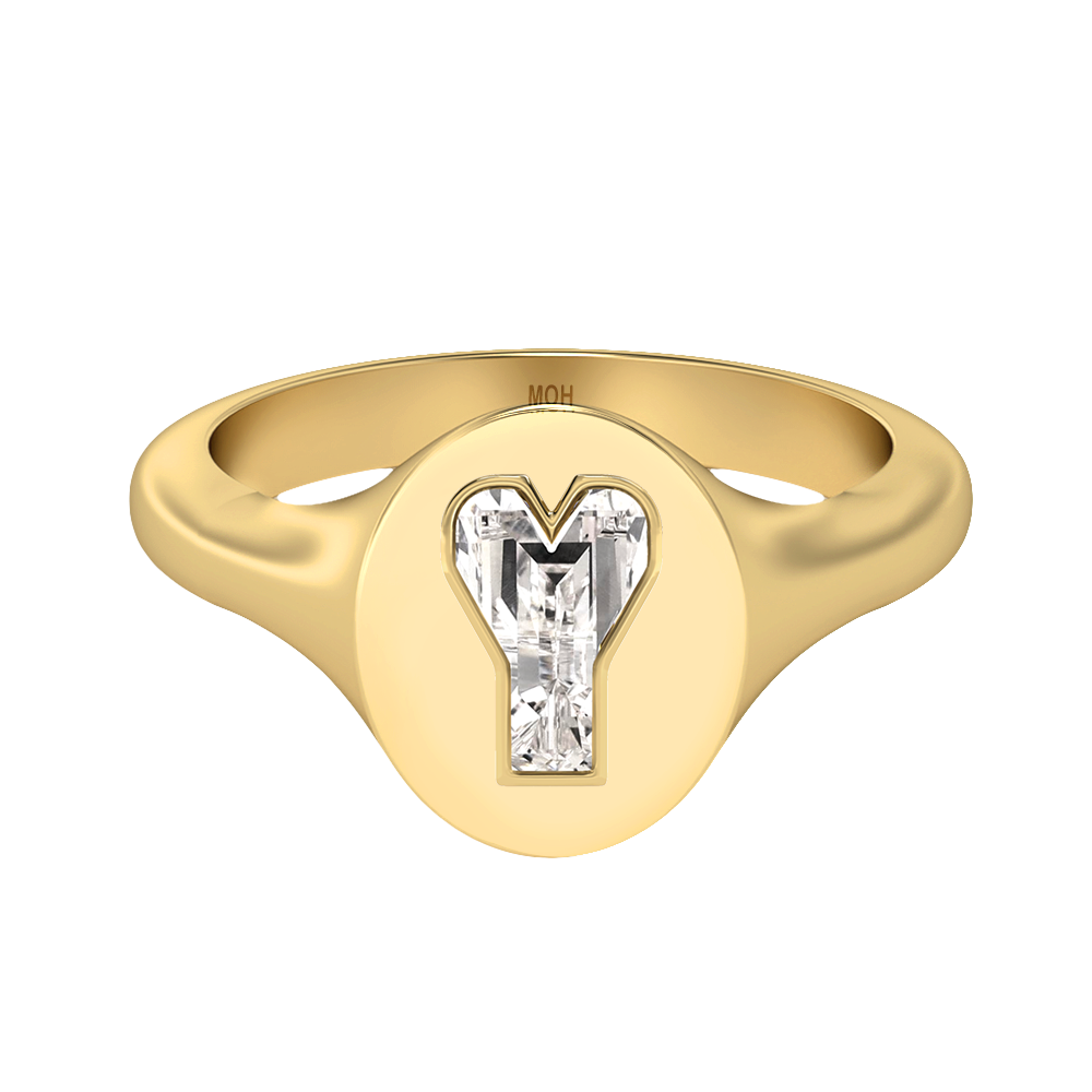 Y Letter Alphabet-18K Yellow Gold-Signet Ring-7 mm