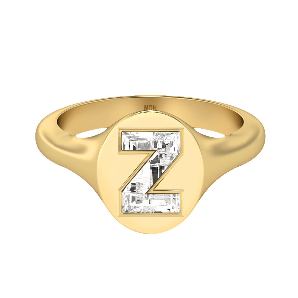 Z Letter Alphabet-18K Yellow Gold-Signet Ring-7 mm
