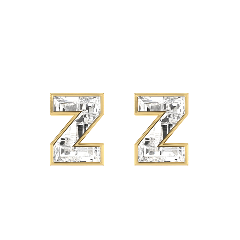 Z Letter Alphabet-18K Yellow Gold-Stud Earrings-7 mm