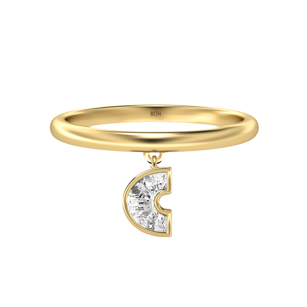 C Letter Alphabet-18K Yellow Gold-Drop Ring-7 mm