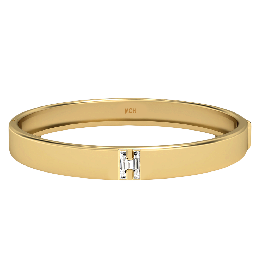 H Letter Alphabet-18K Yellow Gold-Bangle-7 mm