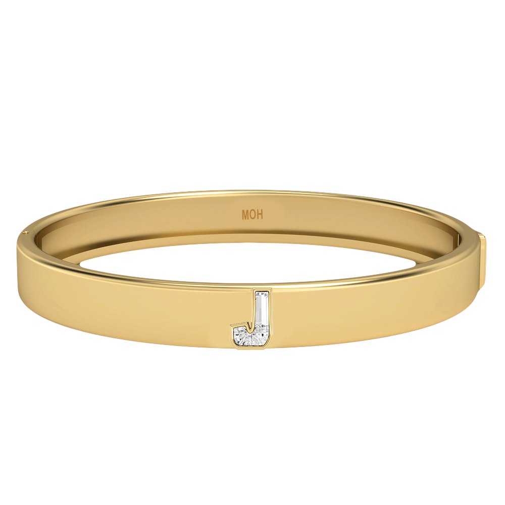 J Letter Alphabet-18K Yellow Gold-Bangle-7 mm