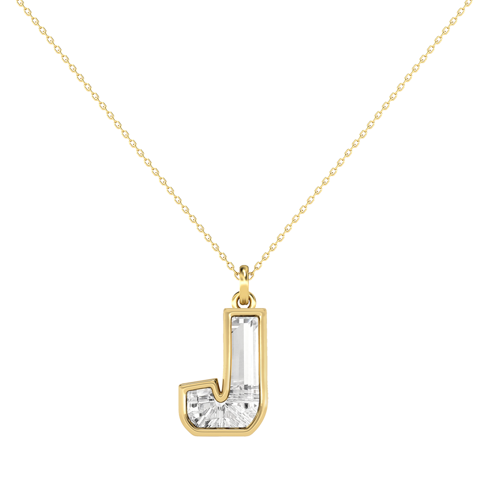 J Letter Alphabet-18K Yellow Gold-Pendant-7 mm