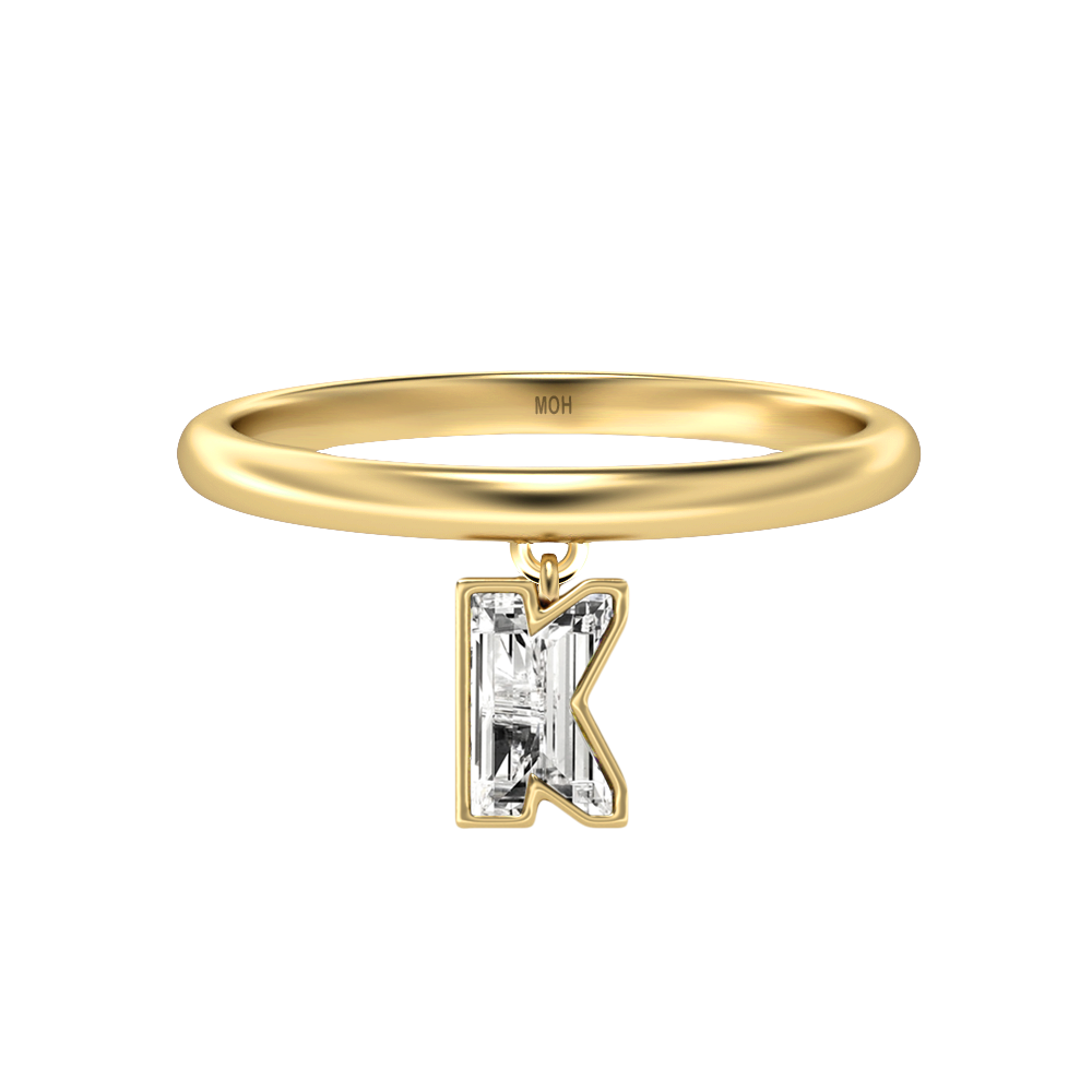 K Letter Alphabet-18K Yellow Gold-Drop Ring-7 mm