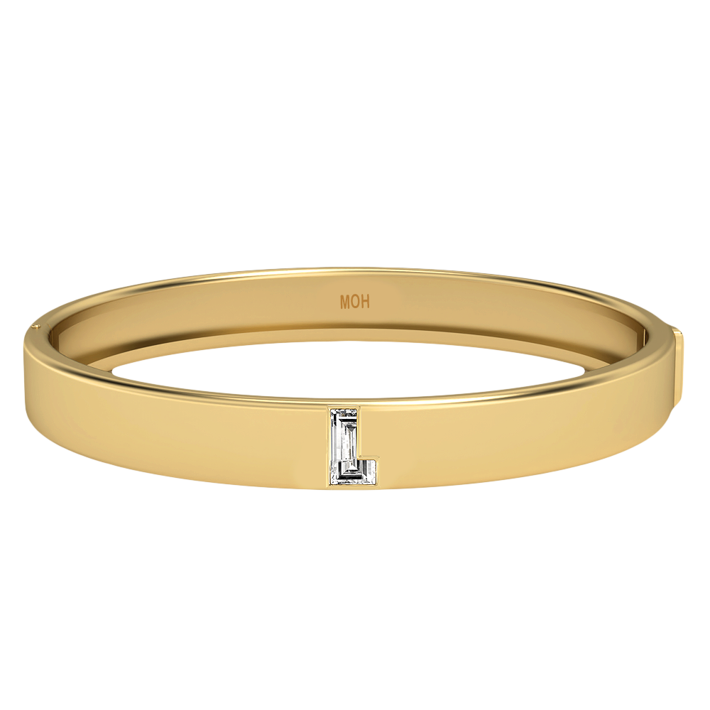 L Letter Alphabet-18K Yellow Gold-Bangle-7 mm