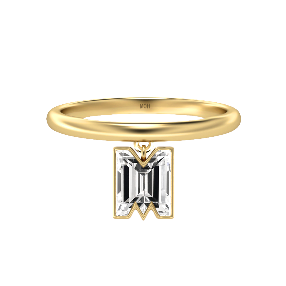 M Letter Alphabet-18K Yellow Gold-Drop Ring-7 mm