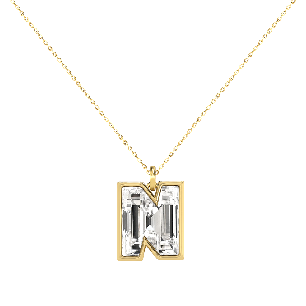 N Letter Alphabet-18K Yellow Gold-Pendant-7 mm