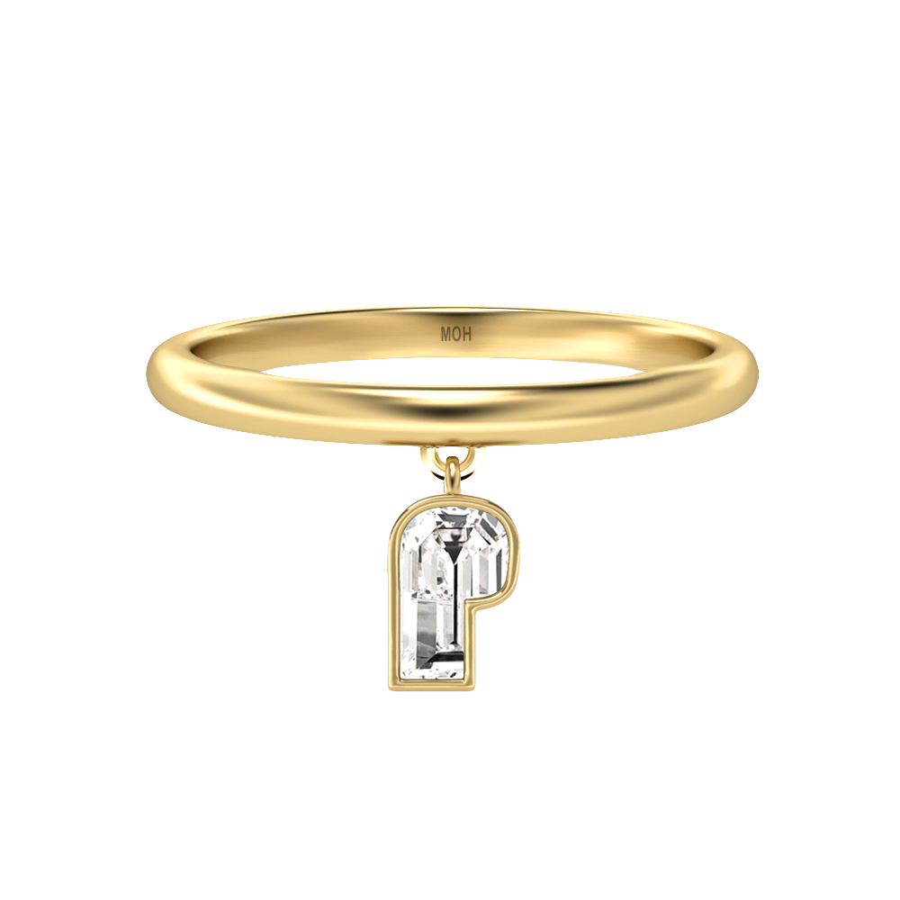 P Letter Alphabet-18K Yellow Gold-Drop Ring-7 mm