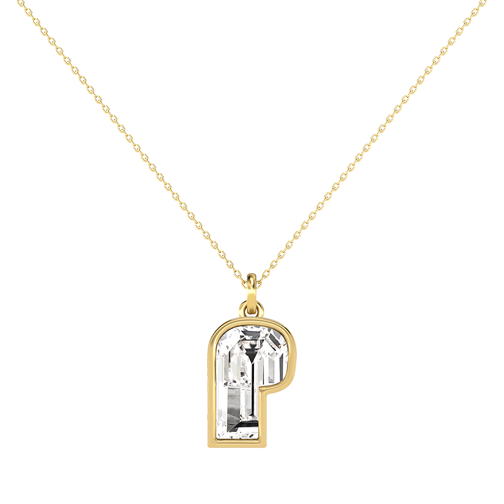 P Letter Alphabet-18K Yellow Gold-Pendant-7 mm