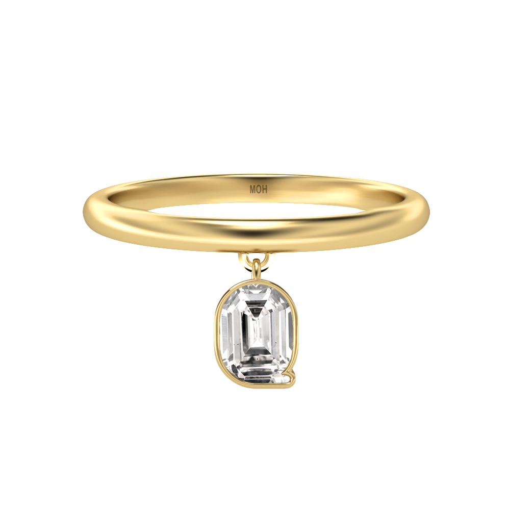 Q Letter Alphabet-18K Yellow Gold-Drop Ring-7 mm