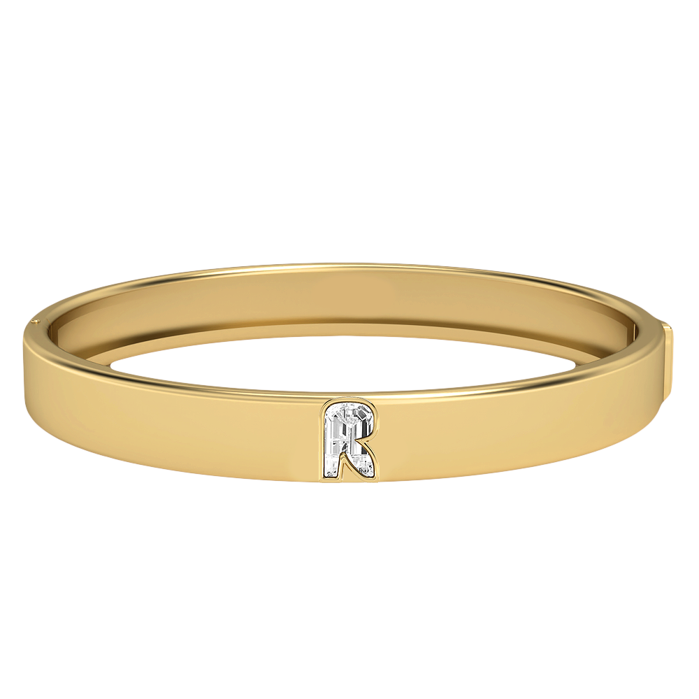 R Letter Alphabet-18K Yellow Gold-Bangle-7 mm