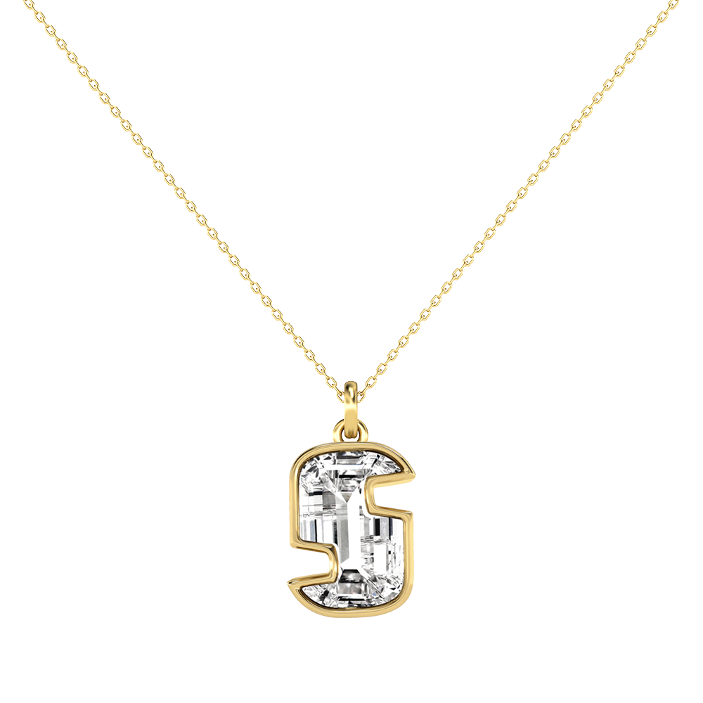 S Letter Alphabet-18K Yellow Gold-Pendant-7 mm