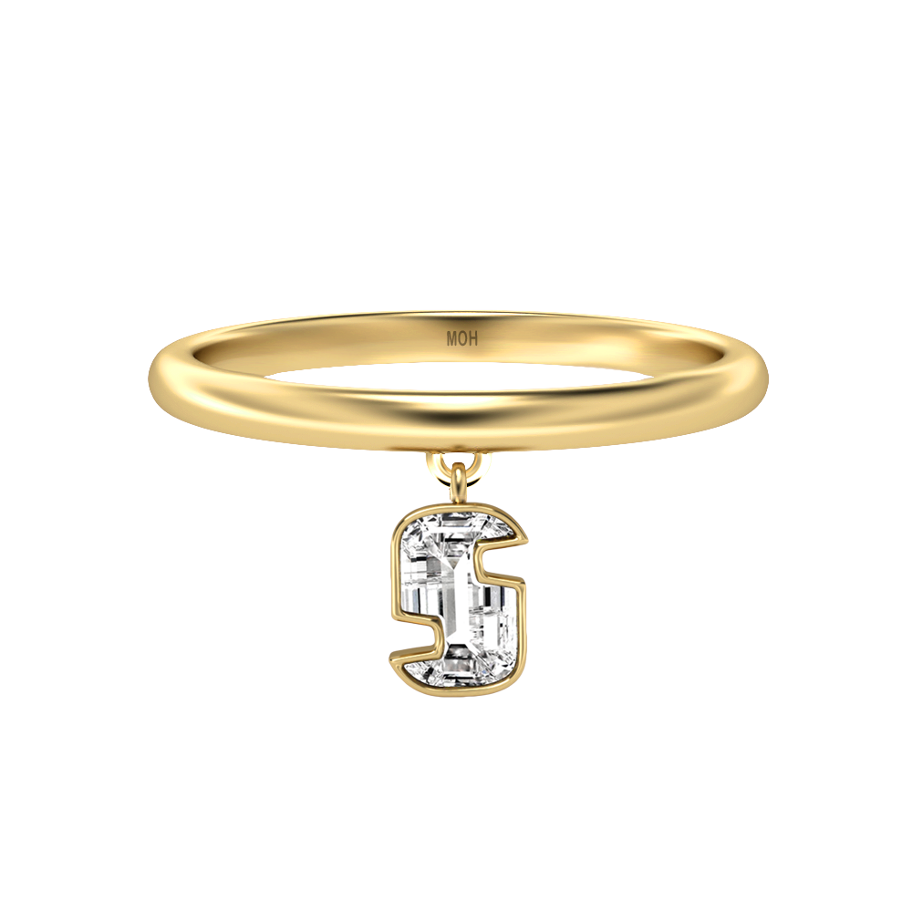 S Letter Alphabet-18K Yellow Gold-Drop Ring-7 mm