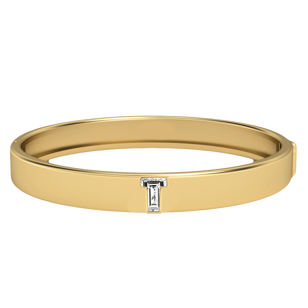 T Letter Alphabet-18K Yellow Gold-Bangle-7 mm