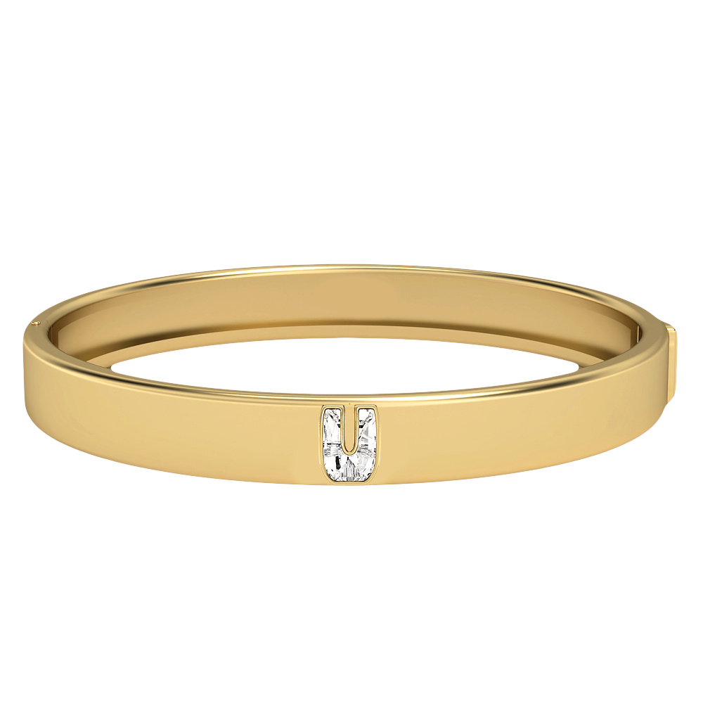 U Letter Alphabet-18K Yellow Gold-Bangle-7 mm