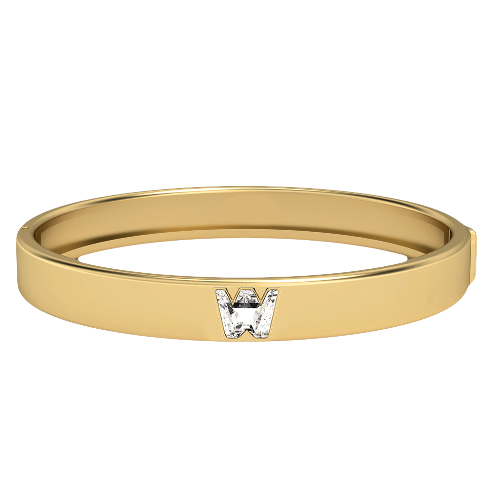 W Letter Alphabet-18K Yellow Gold-Bangle-7 mm