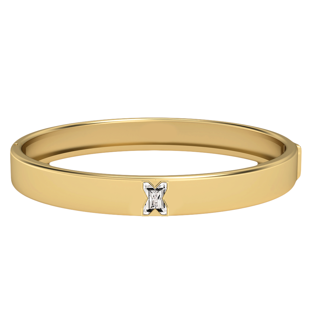 X Letter Alphabet-18K Yellow Gold-Bangle-7 mm