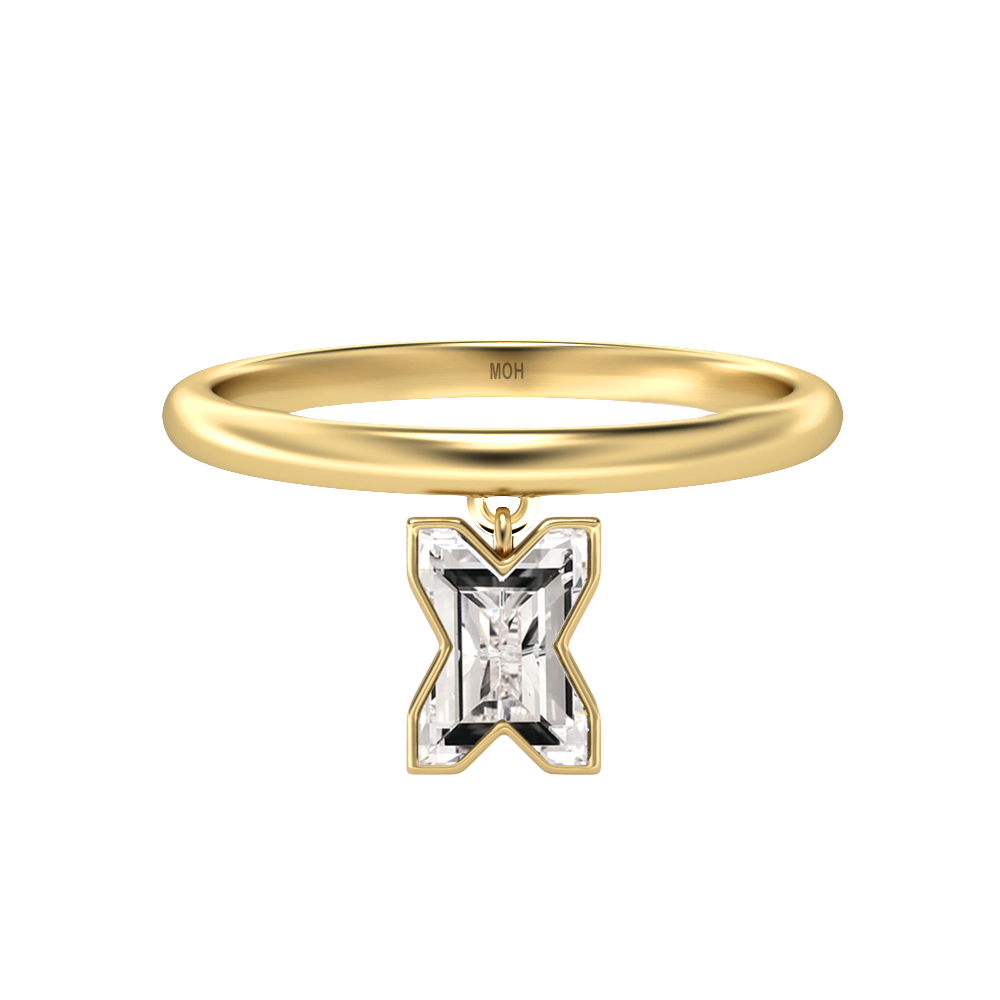 X Letter Alphabet-18K Yellow Gold-Drop Ring-7 mm