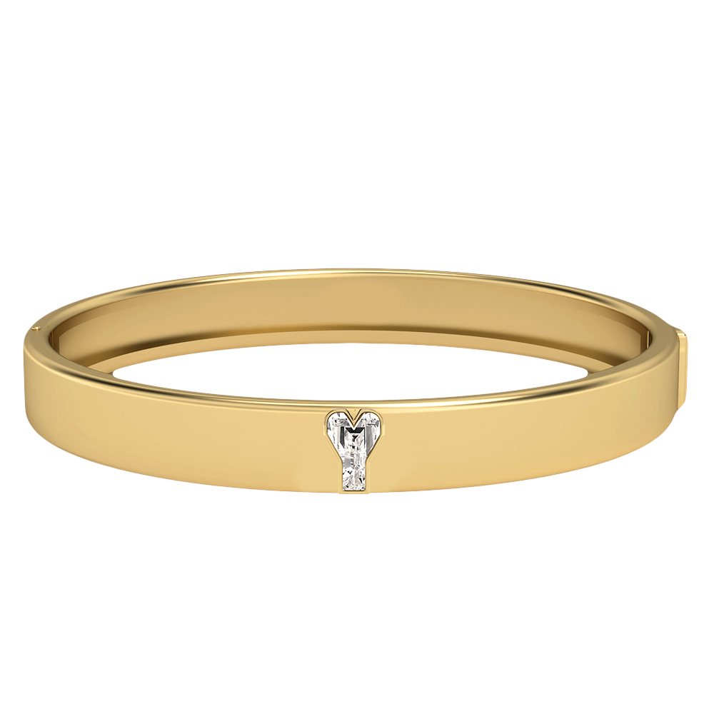 Y Letter Alphabet-18K Yellow Gold-Bangle-7 mm