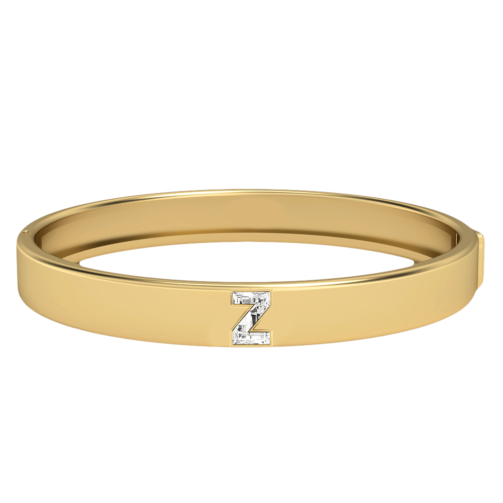 Z Letter Alphabet-18K Yellow Gold-Bangle-7 mm