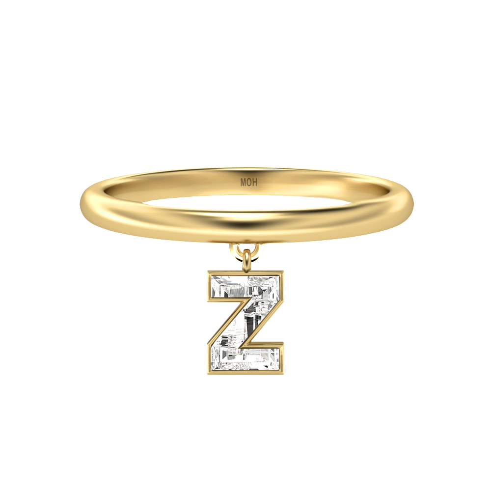 Z Letter Alphabet-18K Yellow Gold-Drop Ring-7 mm